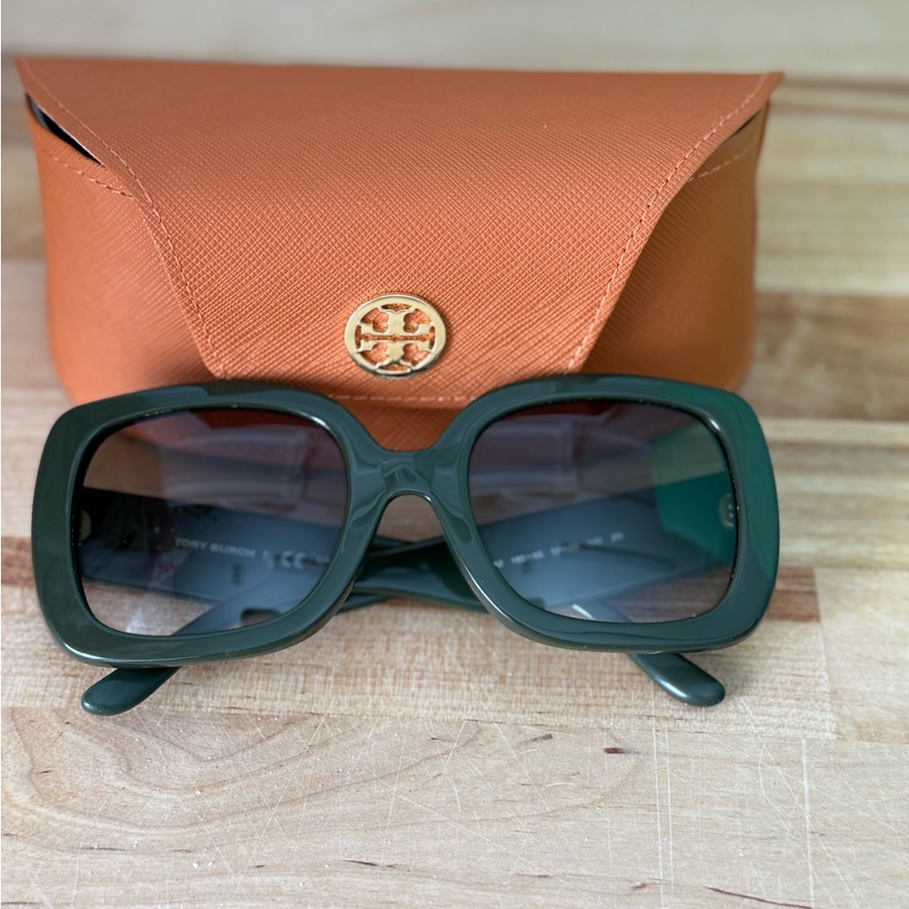 Tory Burch Dark Green Sunglasses with Orange Case